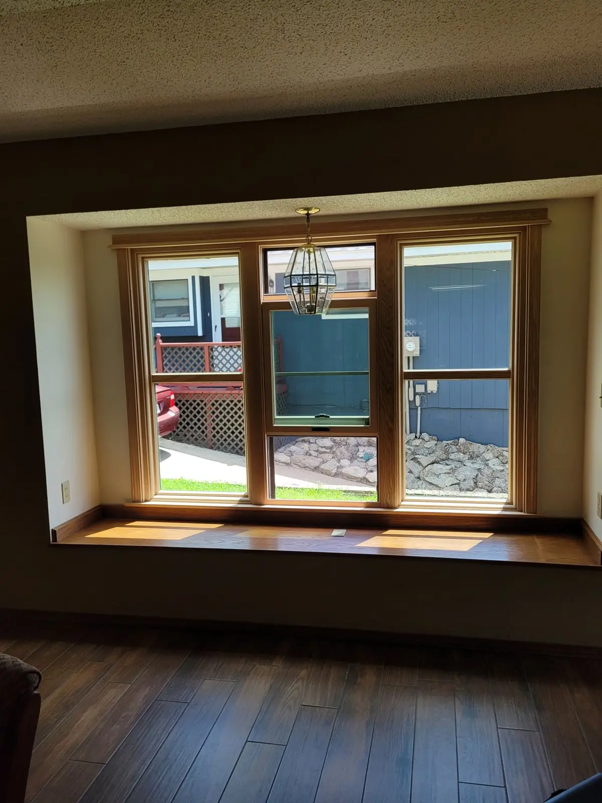 New wood window casing and sill on an interior wall
