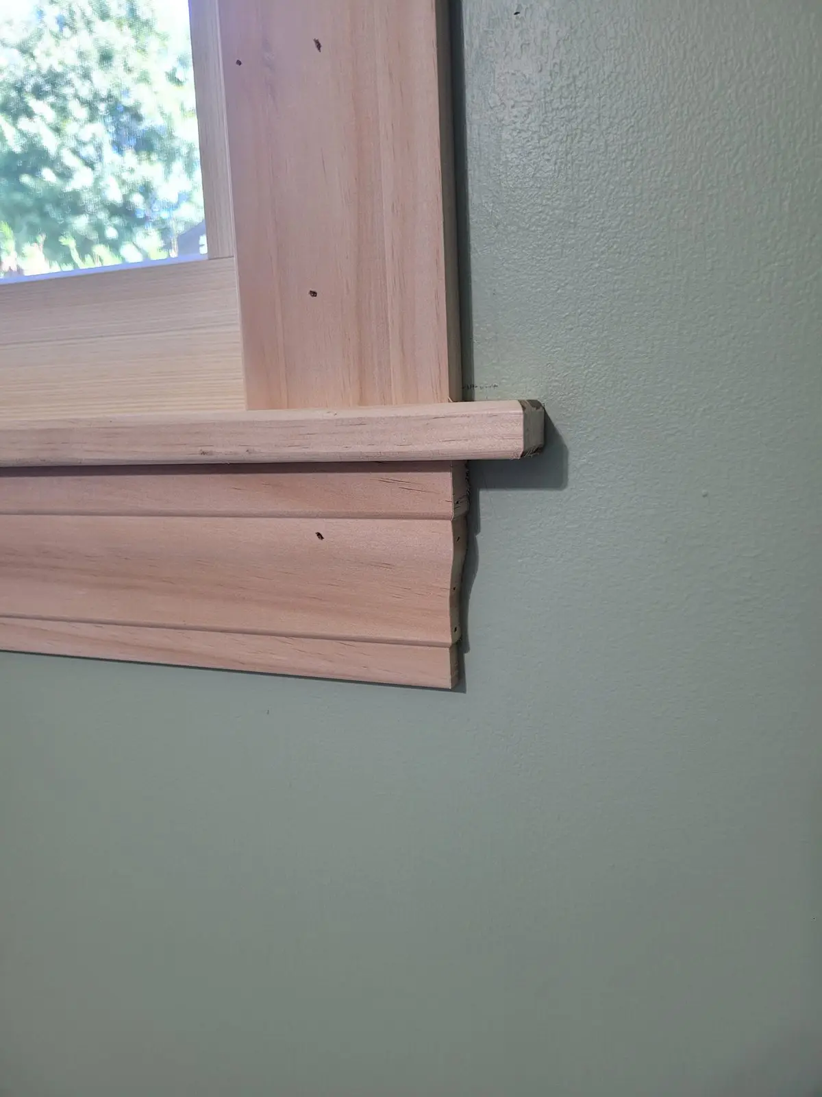 Close-up of new wood window casing